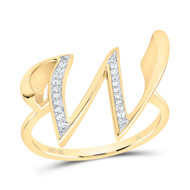 10k Yellow Gold Genuine Diamond Women Script Font Letter W Initial Ring 1/12 CT