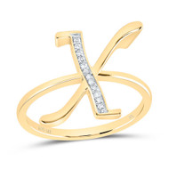 10k Yellow Gold Genuine Diamond Women Script Font Letter X Initial Ring 1/20 CT