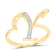 10k Yellow Gold Genuine Diamond Women Script Font Letter Y Initial Ring 1/20 CT