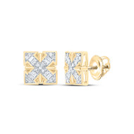 925 Silver Yellow Gold Plated Diamond Cross & Arrows Square Stud Earrings 1/6 CT