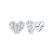 925 Sterling Silver Genuine Diamond Women's Fire Flame Heart Stud Earring 1/5 CT