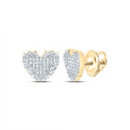 925 Silver Yellow Gold Plated Real Diamond Fire Flame Heart Stud Earrings 1/5 CT