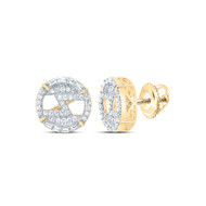 925 Silver Gold Plated Real Diamond Lightning Bolt in Circle Stud Earring 1/3 CT