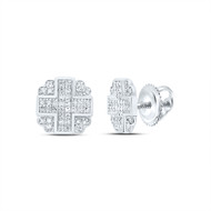 925 Sterling Silver Genuine Diamond Cross & Heart Octagon Stud Earrings 1/3 CT