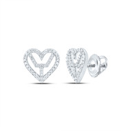 925 Sterling Silver Genuine Diamond Women's Bident in Heart Stud Earrings 3/8 CT
