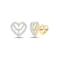 925 Silver Yellow Gold Plated Real Diamond Bident in Heart Stud Earrings 3/8 CT