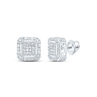 925 Sterling Silver Genuine Diamond Unisex 3D Cube Octagon Stud Earrings 3/8 CT