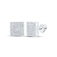 925 Sterling Silver Genuine Diamond 10mm Box Cluster Square Stud Earrings 1/2 CT