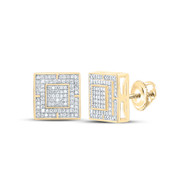 925 Silver Gold Plated Real Diamond 10mm Box Cluster Square Stud Earrings 1/2 CT