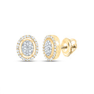 10K Yellow Gold Real Diamond Unisex 10mm Cluster Oval Halo Stud Earrings 1/3 Ct