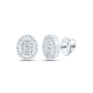 10K White Gold Real Diamond Unisex 10mm Cluster Oval Halo Stud Earrings 1/3 Ct