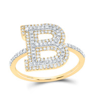 10k Yellow Gold Genuine Diamond Modern Block Font Letter B Initial Ring 5/8 CT