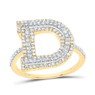 10k Yellow Gold Genuine Diamond Modern Block Font Letter D Initial Ring 1/2 CT