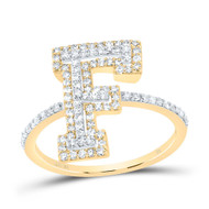 10k Yellow Gold Genuine Diamond Modern Block Font Letter F Initial Ring 3/8 CT
