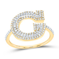 10k Yellow Gold Genuine Diamond Modern Block Font Letter G Initial Ring 1/2 CT