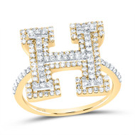 10k Yellow Gold Genuine Diamond Modern Block Font Letter H Initial Ring 5/8 CT
