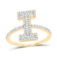 10k Yellow Gold Genuine Diamond Modern Block Font Letter I Initial Ring 3/8 CT