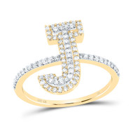 10k Yellow Gold Genuine Diamond Modern Block Font Letter J Initial Ring 3/8 CT