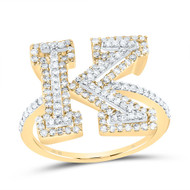 10k Yellow Gold Genuine Diamond Modern Block Font Letter K Initial Ring 5/8 CT