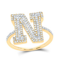 10k Yellow Gold Genuine Diamond Modern Block Font Letter N Initial Ring 5/8 CT