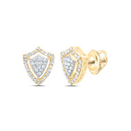 10K Yellow Gold Genuine Diamond Unisex Cluster Halo Shield Stud Earrings 1/3 CT