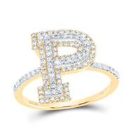 10k Yellow Gold Genuine Diamond Modern Block Font Letter P Initial Ring 1/2 CT