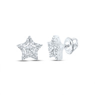10K White Gold Real Diamond Women's 11mm Tiered Halo Star Stud Earrings 1/4 Ct
