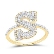 10k Yellow Gold Genuine Diamond Modern Block Font Letter S Initial Ring 1/2 CT
