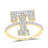 10k Yellow Gold Genuine Diamond Modern Block Font Letter T Initial Ring 1/2 CT