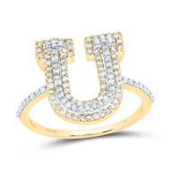 10k Yellow Gold Genuine Diamond Modern Block Font Letter U Initial Ring 1/2 CT