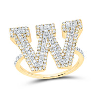 10k Yellow Gold Genuine Diamond Modern Block Font Letter W Initial Ring 3/4 CT