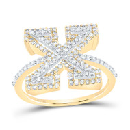 10k Yellow Gold Genuine Diamond Modern Block Font Letter X Initial Ring 5/8 CT