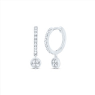 10K White Gold Real Diamond Women's Cluster Round Dangler Hoop Earrings 1/6 CT