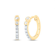 10K Yellow Gold Real Diamond Women's 2.45mm Graduated Round Hoop Earring 1/10 CT