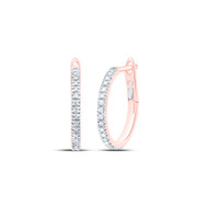 10K Rose Gold Genuine Diamond Women's 1.5mm 1 Row Oval Hoop Earrings 1/10 CT