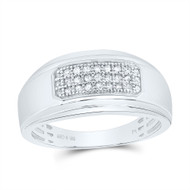 925 Sterling Silver Natural Diamond Grooved Edge Octagon Wedding Band 1/5 CT