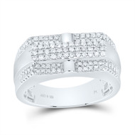 925 Sterling Silver Natural Diamond Raised Cross Rectangle Pinky Ring 5/8 CT