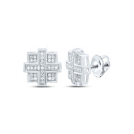 925 Sterling Silver Real Diamond 11mm Domed Cross Square Stud Earrings 1/5 CT