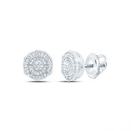 925 Sterling Silver Real Diamond Unisex 10mm Basket Circle Stud Earrings 1/4 CT
