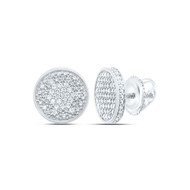 925 Sterling Silver Real Diamond Unisex 10.5mm Flat Circle Stud Earrings 1/4 CT
