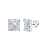 925 Sterling Silver Genuine Diamond Unisex Fancy 'X' Square Stud Earrings 1/6 CT