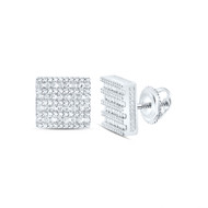 925 Sterling Silver Real Diamond Unisex 10.5mm Flat Square Stud Earrings 1/2 CT