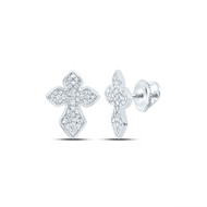 925 Sterling Silver Real Diamond Unisex 15mm Pointed Cross Stud Earrings 1/3 CT