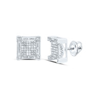 925 Sterling Silver Genuine Diamond 3D Square Concave Cube Stud Earrings 1/5 CT