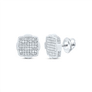 925 Sterling Silver Genuine Diamond 10.5mm Cluster Cushion Stud Earrings 1/3 CT