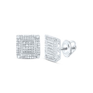 925 Sterling Silver Real Diamond 10mm 4 Prong Halo Square Stud Earrings 3/8 CT