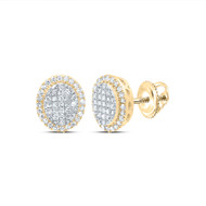 10K Yellow Gold Real Diamond Unisex 10mm Tiered Oval Halo Stud Earrings 1/3 CT