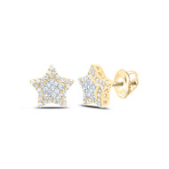 10K Yellow Gold Real Diamond Unisex 10mm Tiered Star Halo Stud Earrings 1/3 CT