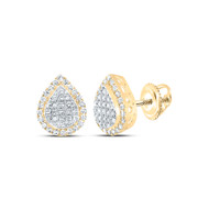 10K Yellow Gold Real Diamond Women's 10mm Tiered Teardrop Stud Earrings 1/3 CT