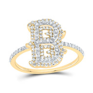 10k Yellow Gold Genuine Diamond Tiered Block Font Letter B Initial Ring 1/2 CT